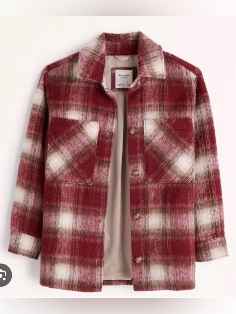 Abercrombie and Fitch Red Wool Plaid Shacket Size Small Button Front Collar